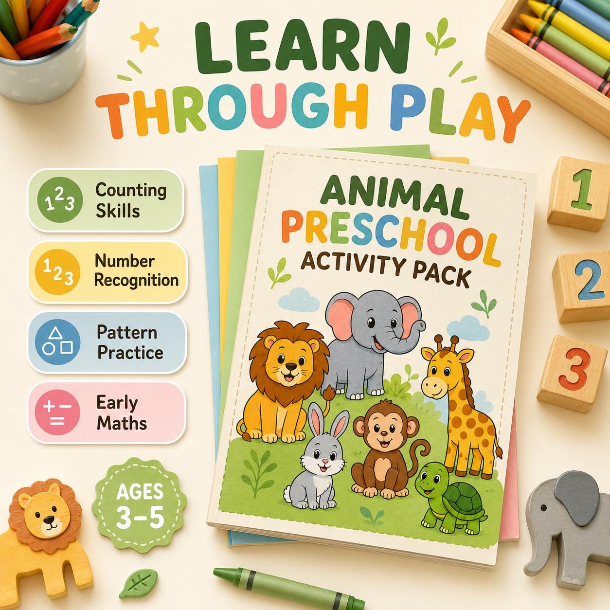 Animal Preschool Worksheets Printable, Counting Tracing Matching & Early Maths Activities, Ages 3-5 product image 3