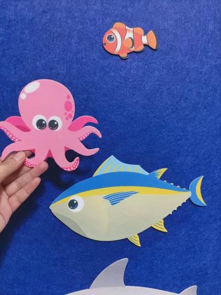 Ocean Animal Felt Story Set, Slippery Fish Song Activity, Preschool Circle Time Toy product image 6