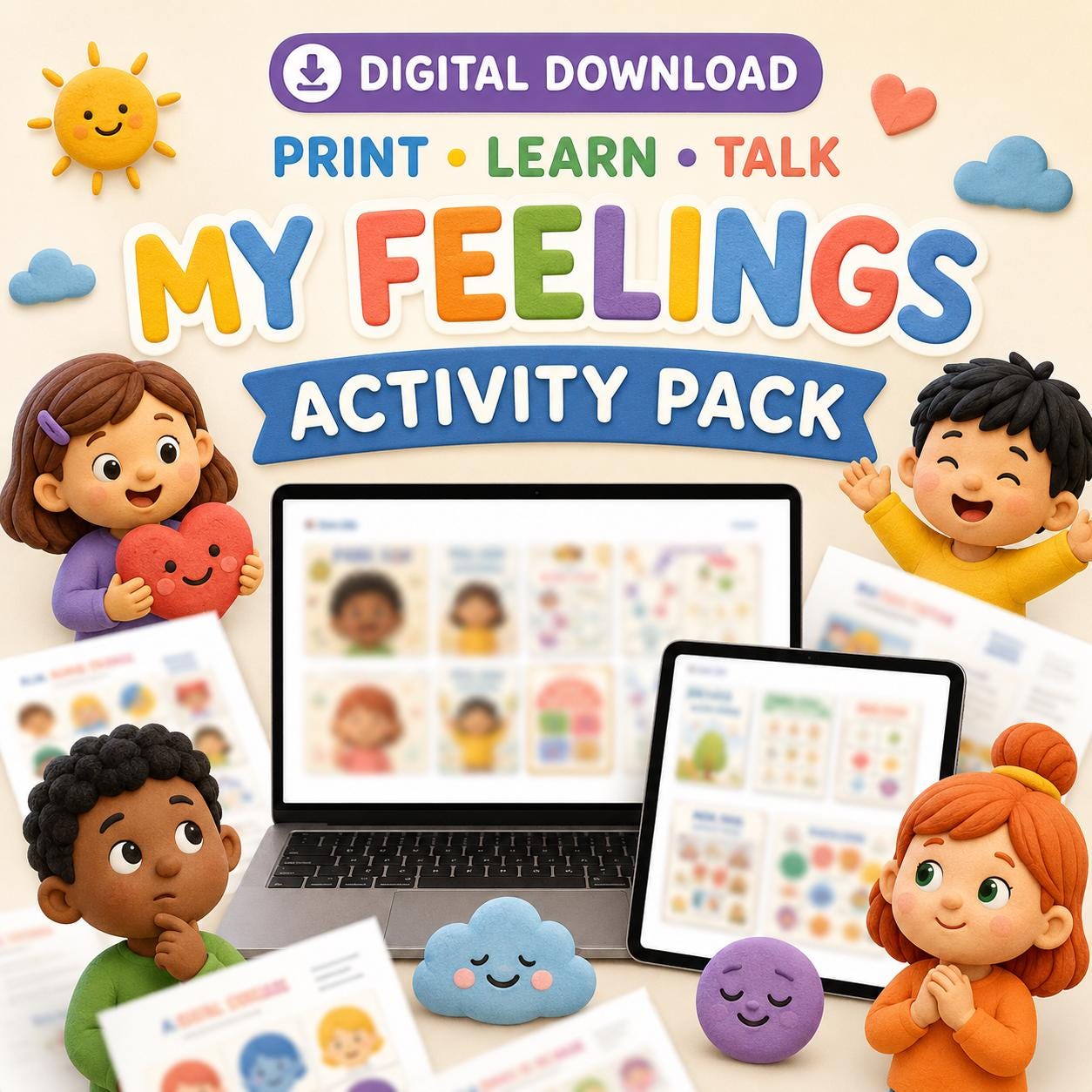 Feelings and Emotions Preschool Worksheets, Social Emotional Learning Activities, Printable SEL Pack, Digital Download product image 3