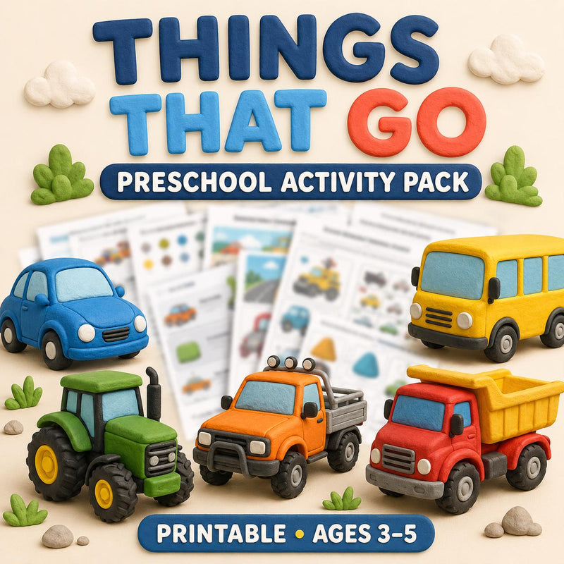 Things That Go Preschool Worksheets, Cars Tractors Utes and Trucks Activities, Printable Vehicle Pack, Digital Download product image