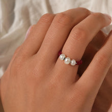 Red Freshwater Pearl Ring, Miyuki Seed Bead Stretch Ring, Sterling Silver Spacers product image 7