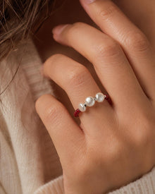 Red Freshwater Pearl Ring, Miyuki Seed Bead Stretch Ring, Sterling Silver Spacers product image 8