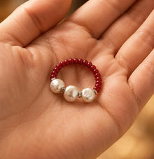 Red Freshwater Pearl Ring, Miyuki Seed Bead Stretch Ring, Sterling Silver Spacers product image 9