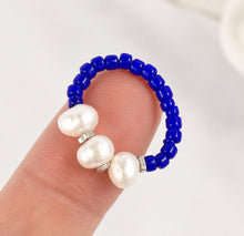Blue Freshwater Pearl Ring, Miyuki Seed Bead Stretch Ring, Sterling Silver Spacers product image 6