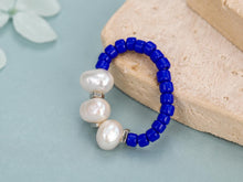 Blue Freshwater Pearl Ring, Miyuki Seed Bead Stretch Ring, Sterling Silver Spacers product image 7