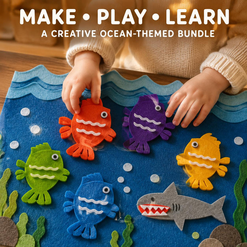 Five Little Fish and Shark Felt Pattern, Printable Ocean Storytelling Craft and Preschool Activity Pack product image 2