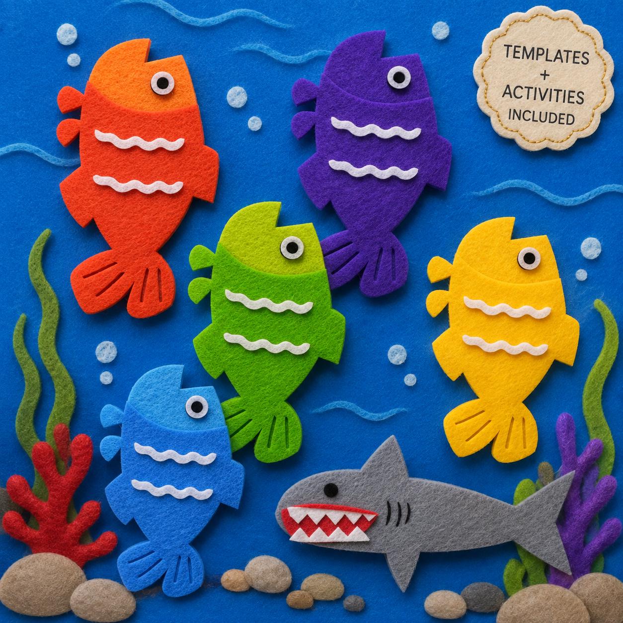 Five Little Fish and Shark Felt Pattern, Printable Ocean Storytelling Craft and Preschool Activity Pack product image 6