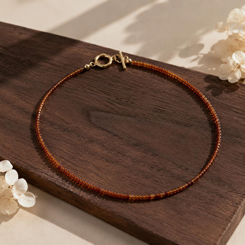 Natural Orange Garnet Necklace, Dainty Spessartite Gemstone Beads, Gold Toggle Clasp, Minimalist Crystal Jewellery product image