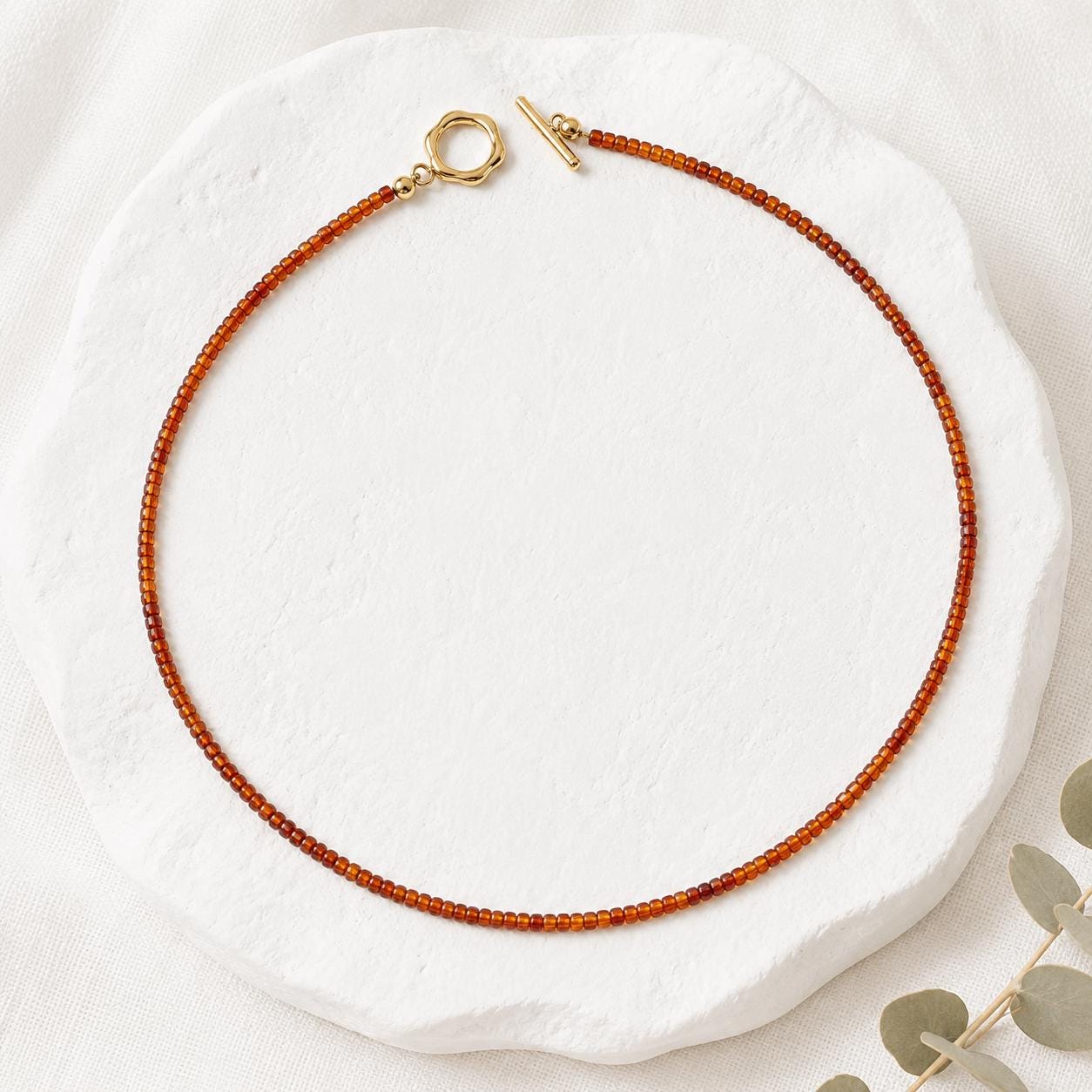 Natural Orange Garnet Necklace, Dainty Spessartite Gemstone Beads, Gold Toggle Clasp, Minimalist Crystal Jewellery product image 5