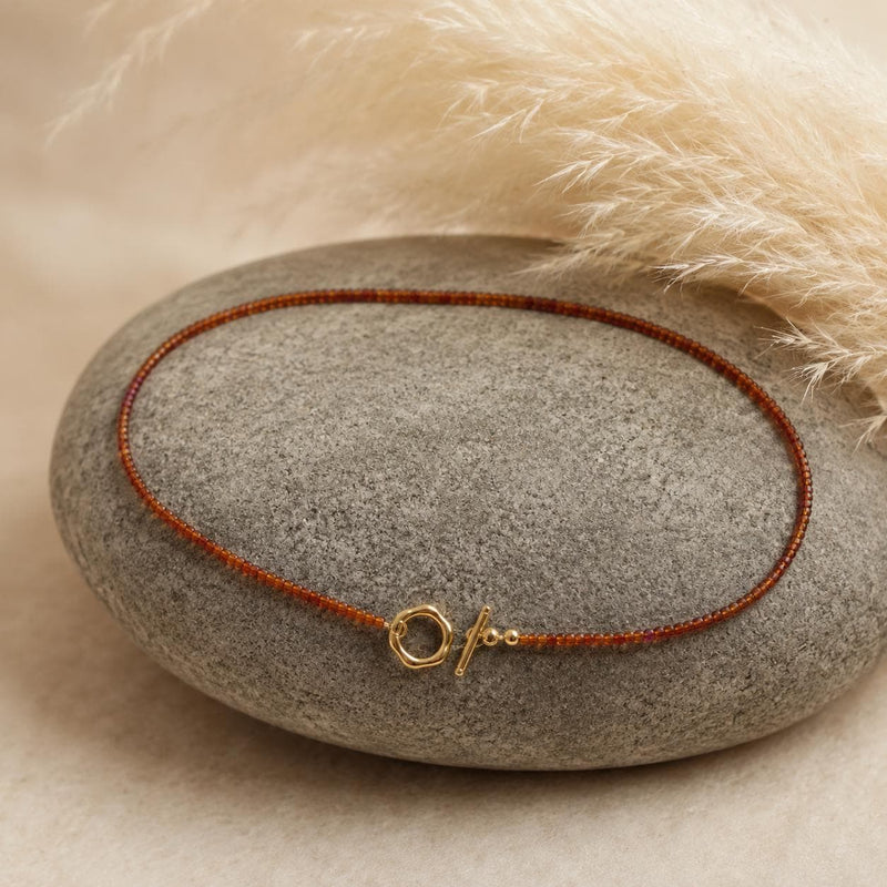 Natural Orange Garnet Necklace, Dainty Spessartite Gemstone Beads, Gold Toggle Clasp, Minimalist Crystal Jewellery product image 2