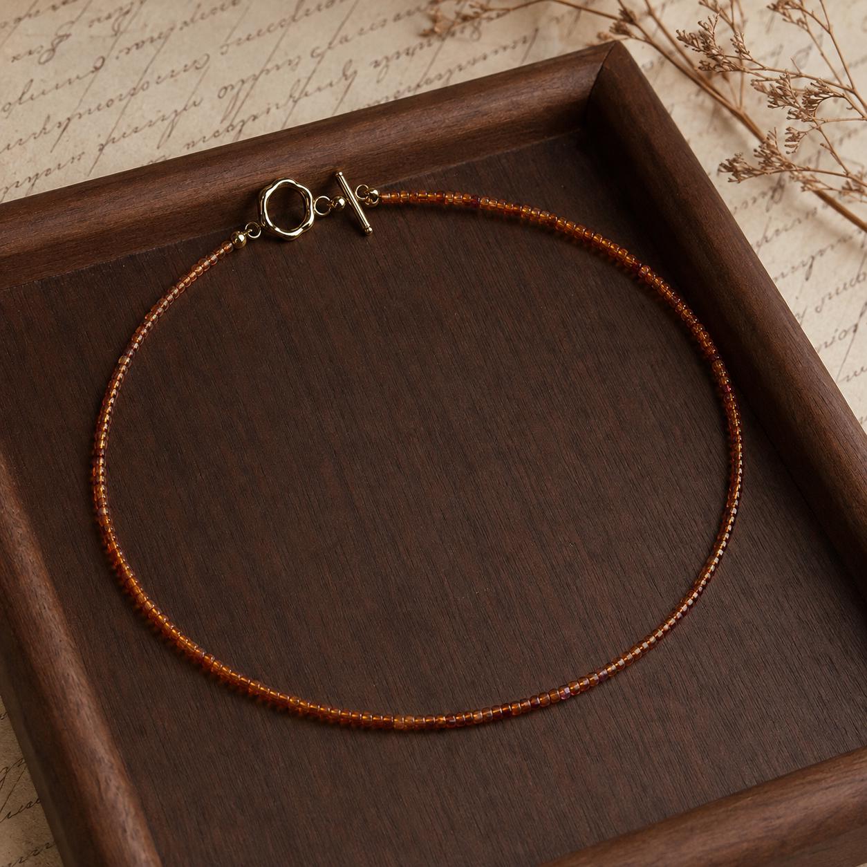 Natural Orange Garnet Necklace, Dainty Spessartite Gemstone Beads, Gold Toggle Clasp, Minimalist Crystal Jewellery product image 7