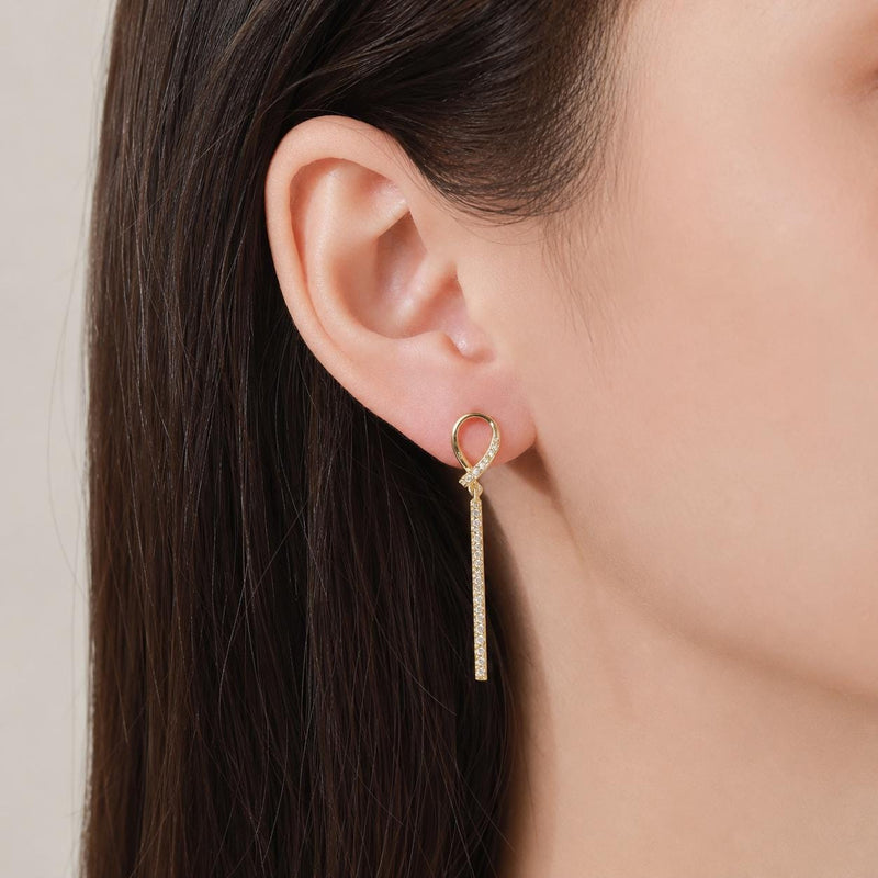 14K Gold Plated Drop Earrings, Clear Zircon Long Bar Earrings, 925 Silver Post, Elegant Dangle Jewellery Gift product image 2