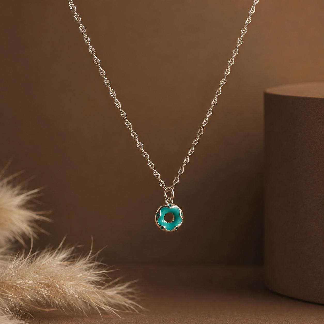 Turquoise Donut Necklace, 925 Sterling Silver Pendant Necklace, Dainty Teal Enamel Jewellery, Minimalist Gift for Her product image 5