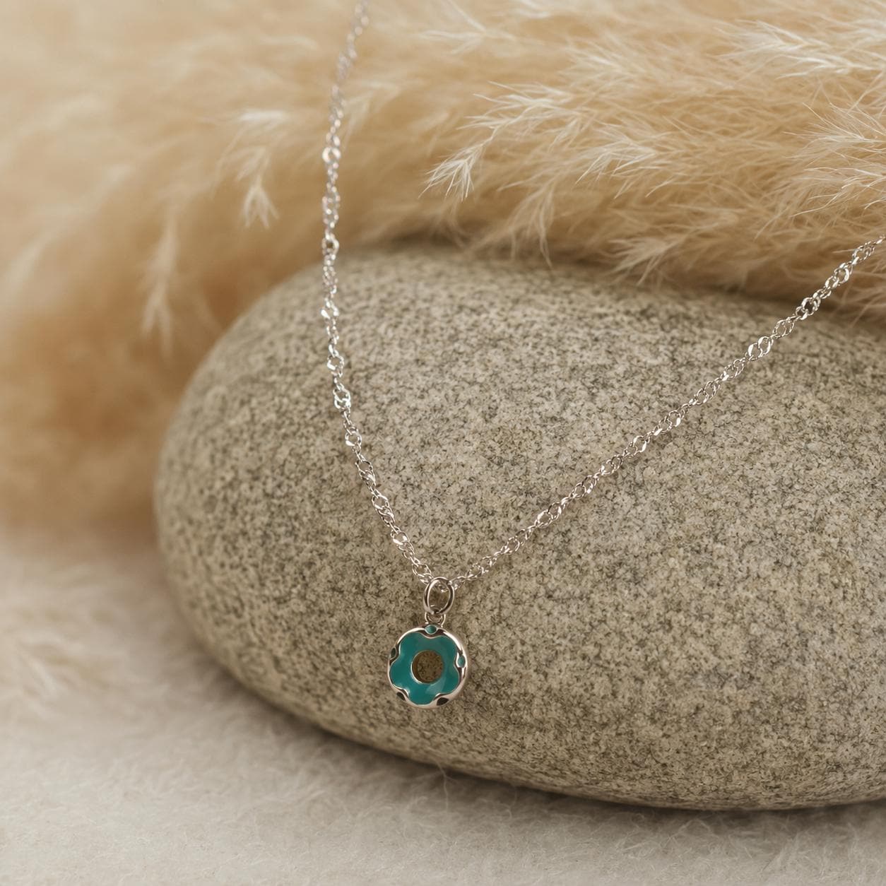 Turquoise Donut Necklace, 925 Sterling Silver Pendant Necklace, Dainty Teal Enamel Jewellery, Minimalist Gift for Her product image 2