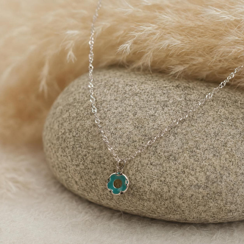 Turquoise Donut Necklace, 925 Sterling Silver Pendant Necklace, Dainty Teal Enamel Jewellery, Minimalist Gift for Her product image 2
