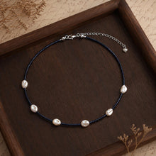 Blue Goldstone Necklace, Petal Freshwater Pearl Jewellery, Sterling Silver Clasp, Handmade Dark Blue Beaded Necklace product image 5
