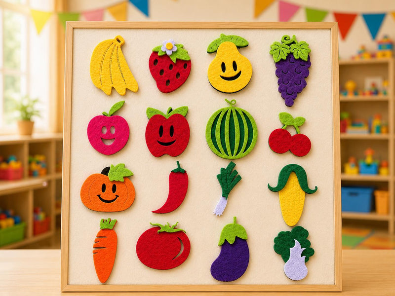Felt Fruit and Vegetable Set, Food Sorting Activity, Preschool Pretend Play Toy product image