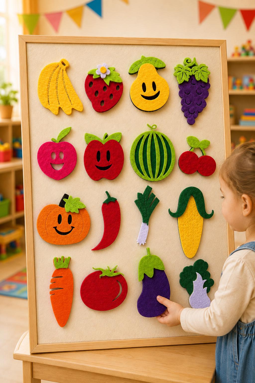 Felt Fruit and Vegetable Set, Food Sorting Activity, Preschool Pretend Play Toy product image 3