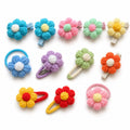 Yarn Flower Hair Clips & Hair Ties, Handmade Girls Floral Hair Accessories, Individual Colour Choice