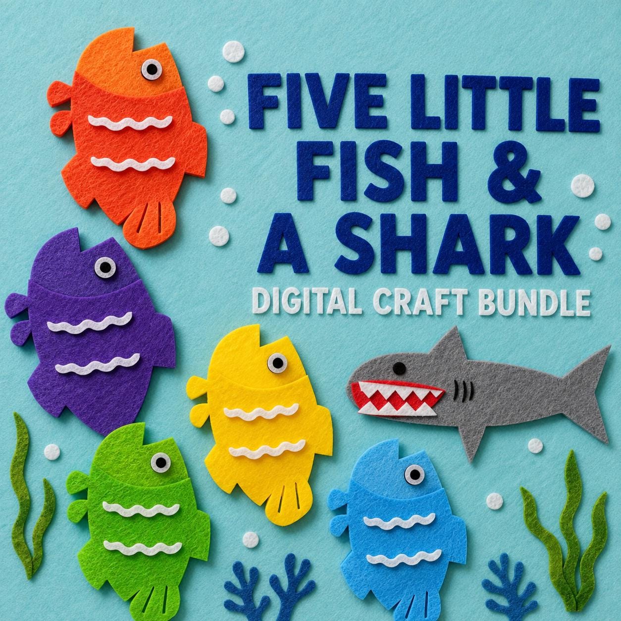 Five Little Fish and Shark Felt Pattern, Printable Ocean Storytelling Craft and Preschool Activity Pack product image