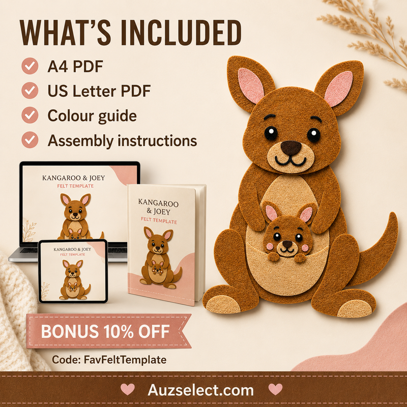 Beginner-friendly kangaroo and joey felt craft with simple layered pieces