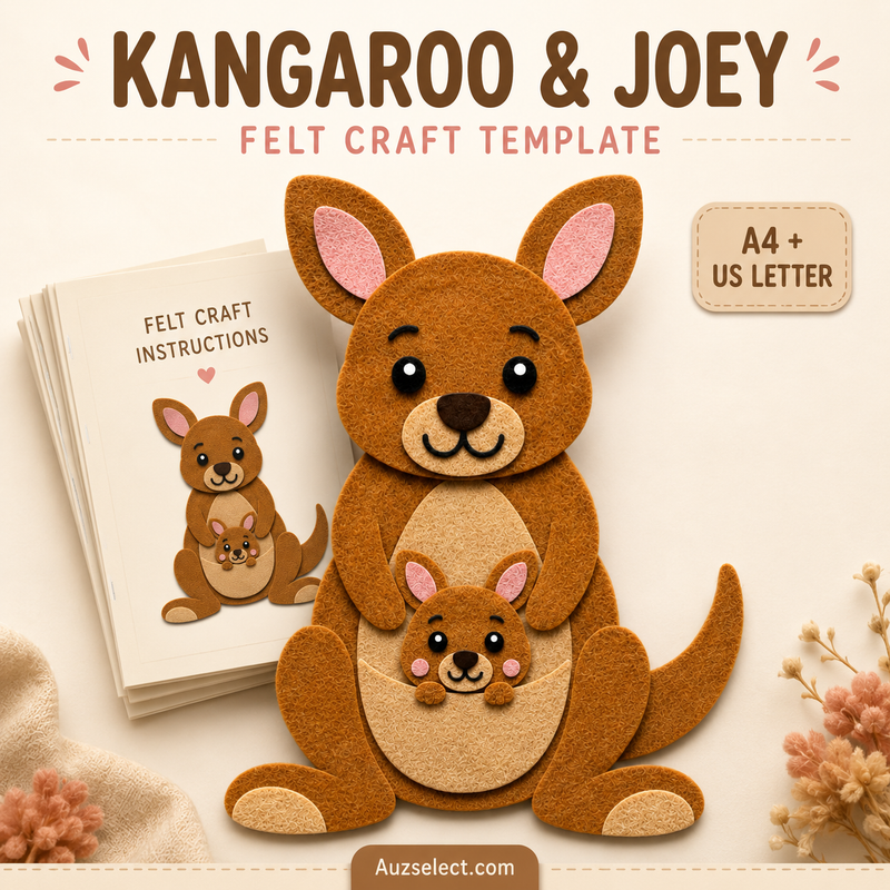 Kangaroo and joey layered felt craft template finished design