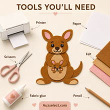 Kangaroo and joey felt template with step-by-step assembly instructions