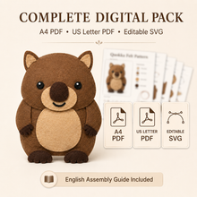Quokka digital felt pattern pack with A4 PDF, US Letter PDF, SVG and English guide